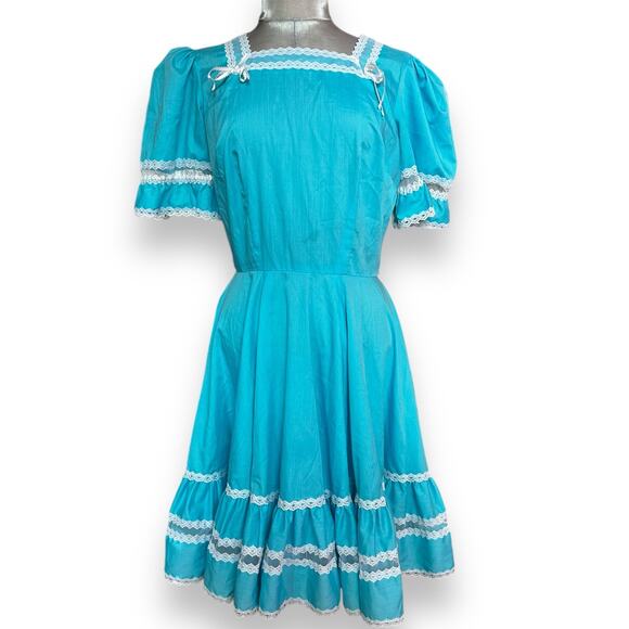 VTG Partner Please Malco Modes Square Dancing Country Western Blue Puff Dress - Picture 1 of 7